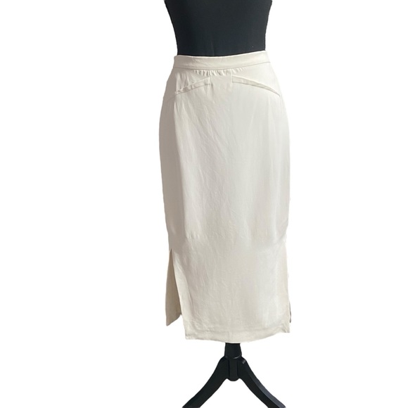 Reiss Cream Pencil Midi Skirt with Slit size 2 - Picture 1 of 10